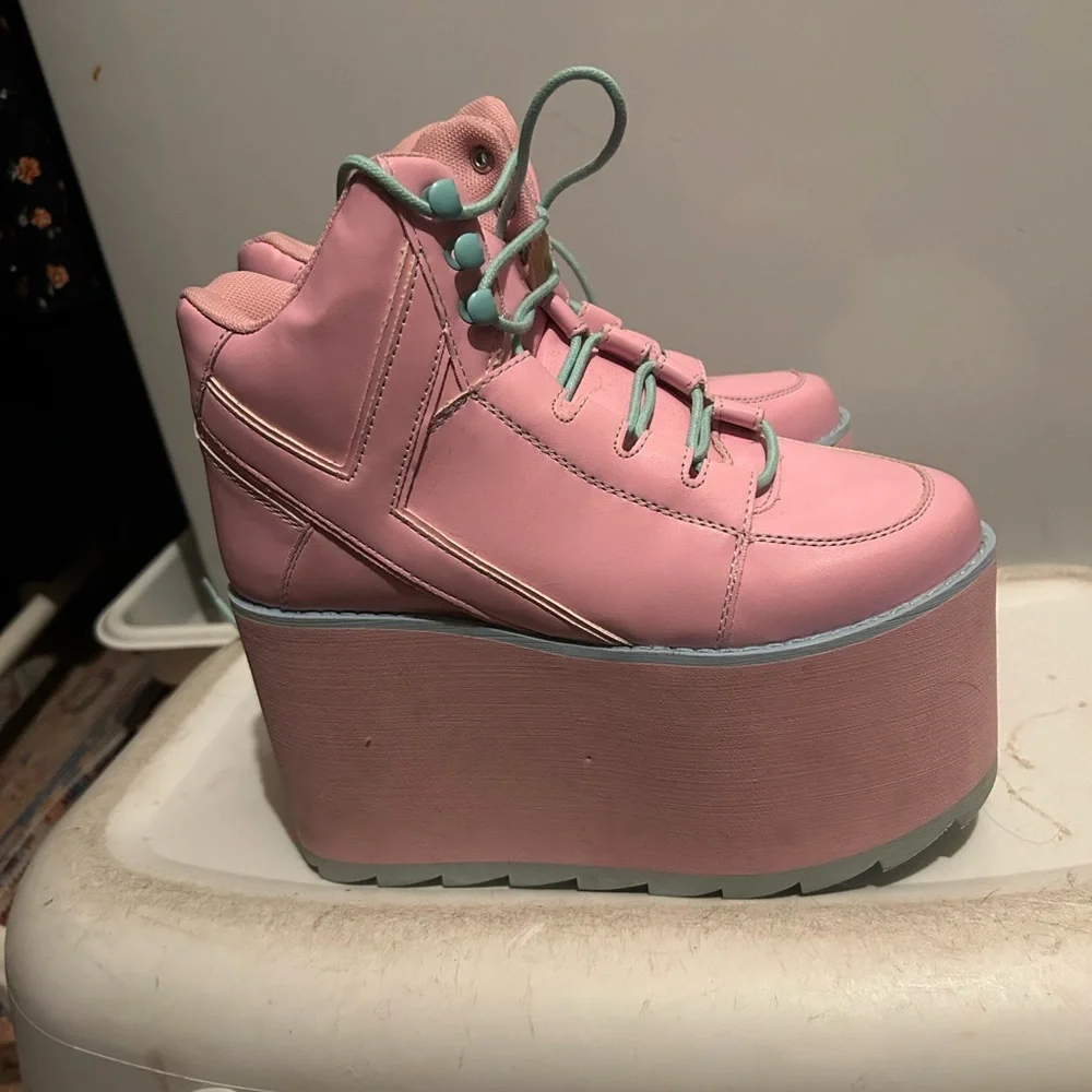 YRU Qozmo Bondage Rose Spike Platform Sneakers Pink and Blue - Picture 7 of 11